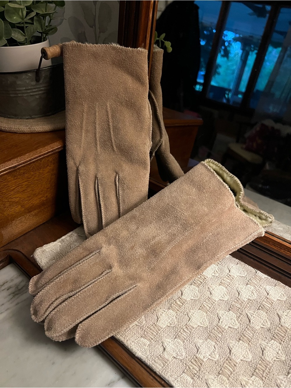 NO BRAND Classic Genuine Leather Outer Faux Fur Lined Suede Gloves Tan‎ Men's XL